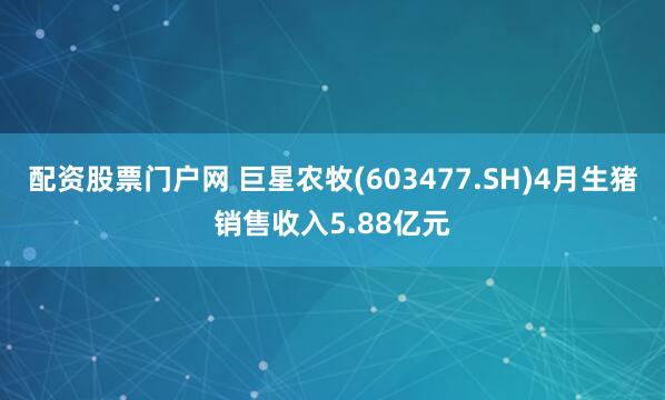 配资股票门户网 巨星农牧(603477.SH)4月生猪销售收入5.88亿元